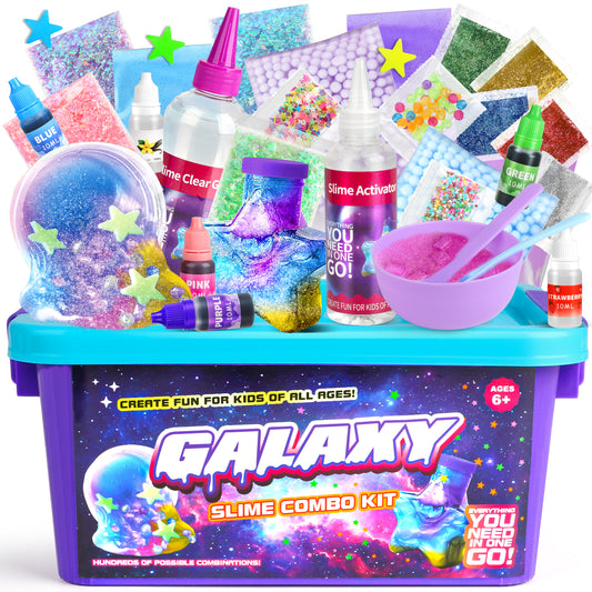 UUSUOO Galaxy Slime Kit,DIY Slime Making Kit with Glitter, Glow in The Dark Powder & Lots of Fun Add Ins,Slime Kits for Girls,Stress Relief Toys,Birthday Gifts for Girls Boys 6 7 8 9 10 11 12