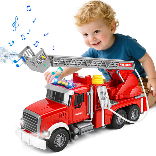 UUSUOO Truck Toys for Boys 3-6 Years,15" Large Fire Truck Toy,Friction Powered Fire Rescue Truck Vehicle Toys with Lights & Sirens Sounds & Ladder,Christmas Birthday Gifts for Boys Girls 5 6 7 +,Red
