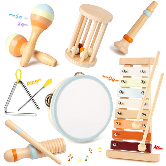 UUSUOO Montessori Toys for 1 Year Old, Baby Musical Instruments 6 Months-12 Months,Musical Toys for Toddlers 1-3 with Boho Xylophone/Drum,Christmas Birthday Gifts for One Year Old Boy Girl