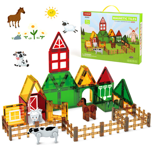 UUSUOO Magnetic Tiles Sets for Kids, Farm Animals Theme 46 PCS Magnetic Blocks, Montessori Learning Toys for 1 to 5 Year Old, Magnetic Tiles Animal Sets for Kids 3-6, Christmas Toys for Kids 3-6