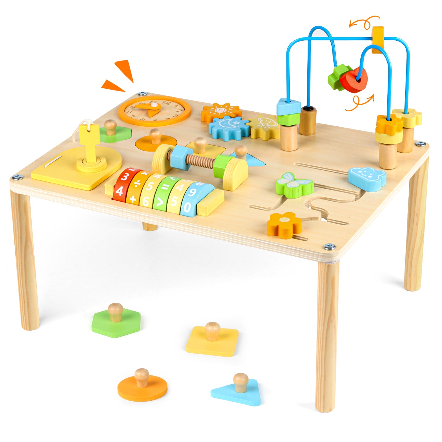 UUSUOO Activity Table for 1 Year Old,8-In-1 Wooden Montessori Toys with Bead Maze,Shape Sorter,Baby Sensory Toys 6-12 Months,Learning Toys for Baby 1st Christmas Birthday Gifts