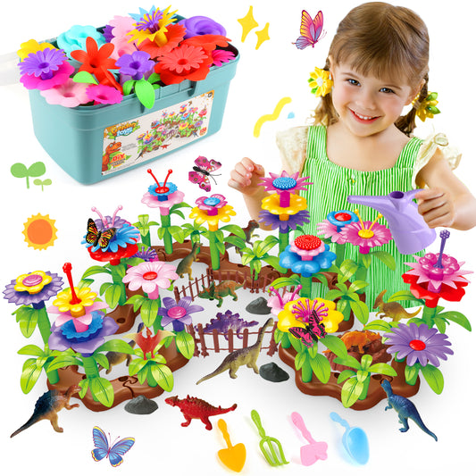 UUSUOO Flower Building Set for Kids,136 PCS Flower Garden Building Toys for Girls Ages 3-8,Educational Stem Toy Build Flower Garden with Storage Box,Kids Toddler Birthday Gift Ideas