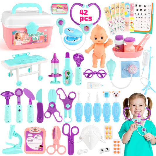 UUSUOO Doctor Kit for Toddlers 3-5,42PCS Doctor Pretend Play Set for Kids,Medical Kit Toy for Toddler with Stethoscope and Other Accessories,Doctor Role Play Set,Christmas Gifts for Kids 3-6