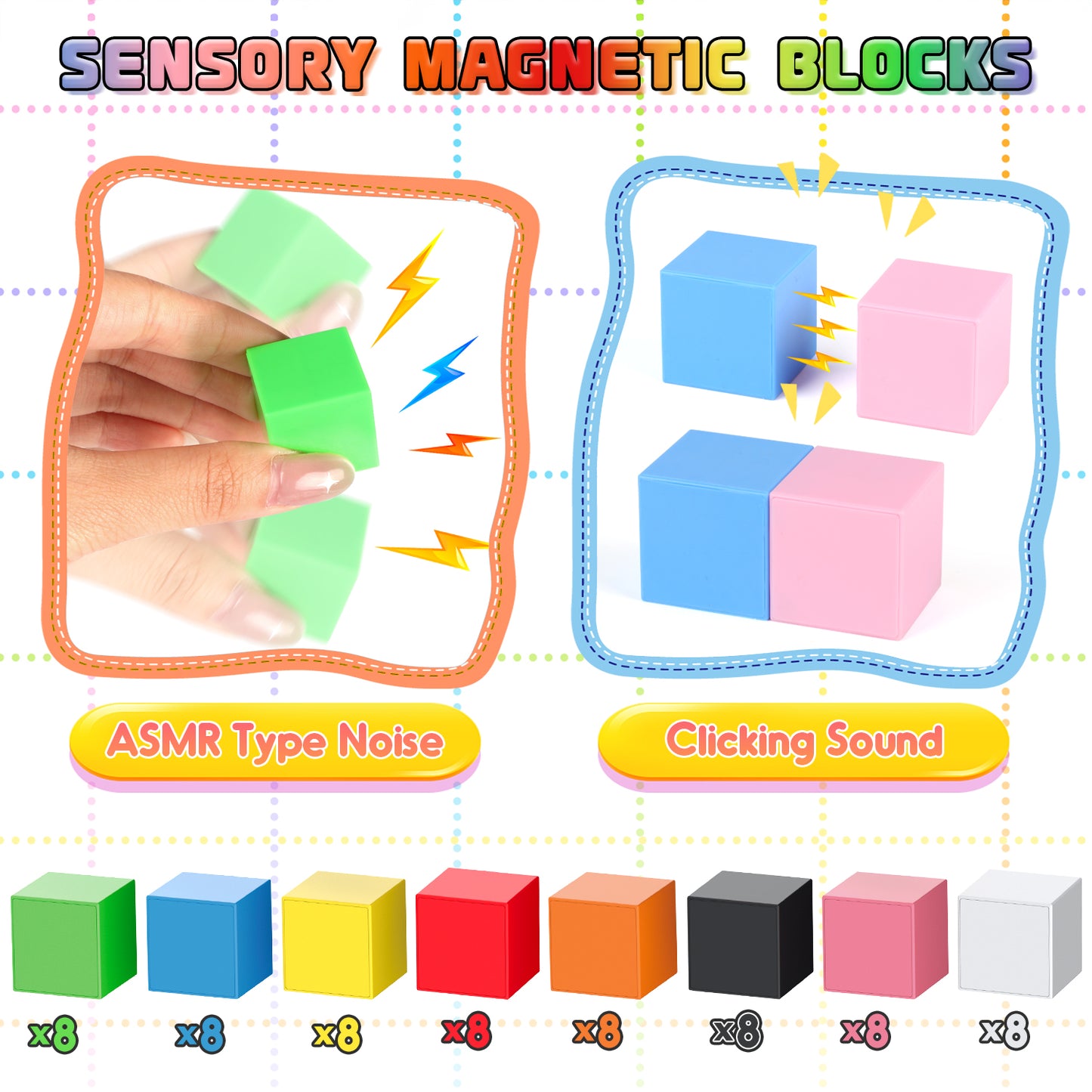 UUSUOO 64 PCS Magnetic Blocks, Magnetic Building Blocks for Kids Ages 4-8, Montessori Toys, Magnetic Cubes,Christmas Gifts Preschool STEM Educational Sensory Magnet Toys for Kids 1-3