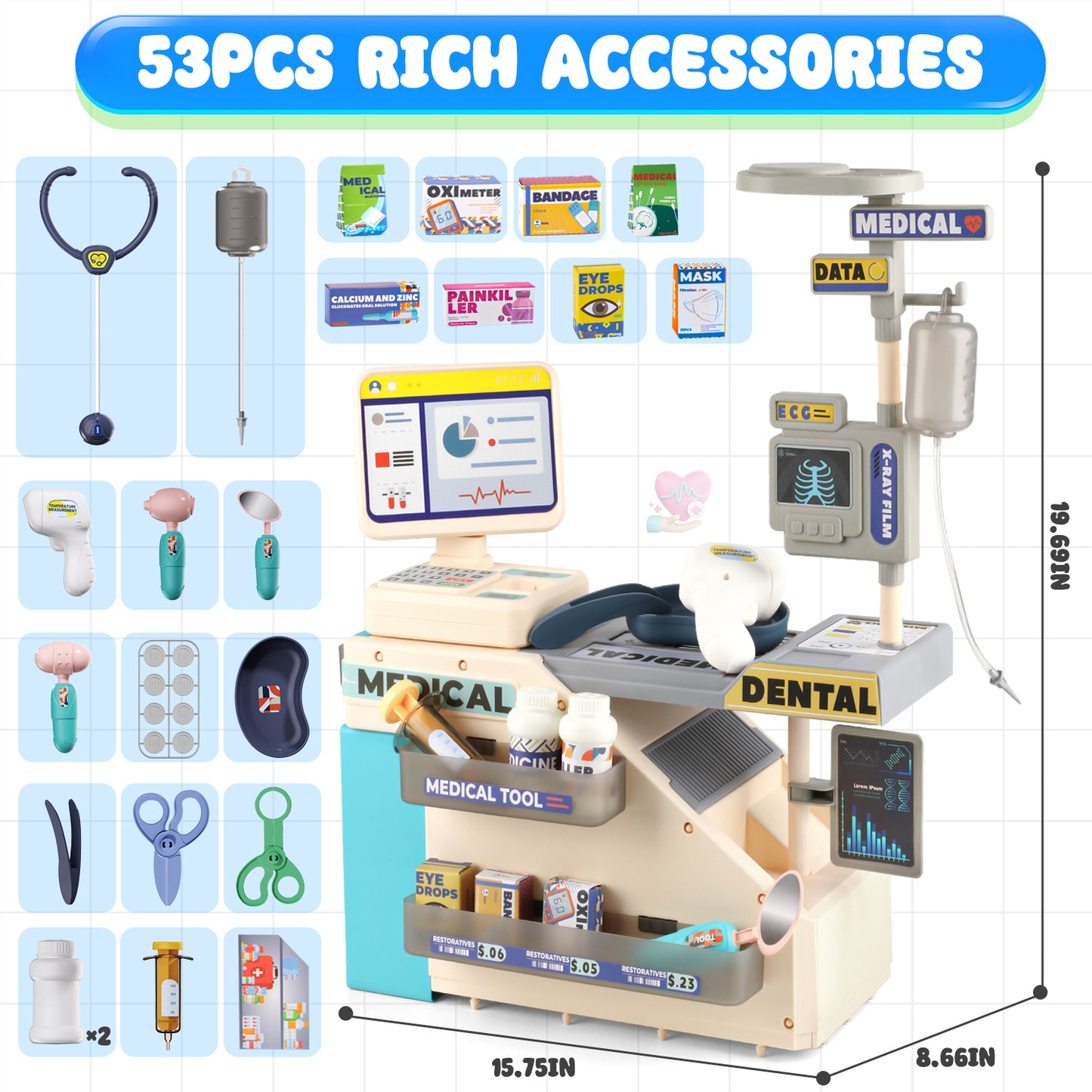 UUSUOO Doctor Kit for Toddlers 3-5, 53Pcs Doctor Kit for Kids,Pretend Medical Station Toy Set with Lights & Sounds,Doctor Set Role Play Toys for 3-8 Boys & Girls Christmas Birthday Gift