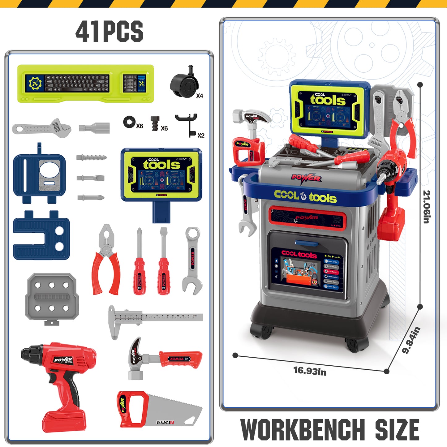 UUSUOO Kids Tool Bench,41 Pcs Toddler Tool Set with Realistic Tools and Electric Drill,Toddler Workbench Toys,Stem Pretend Play Learning Toys Gifts for Kids Age 3 4 5+
