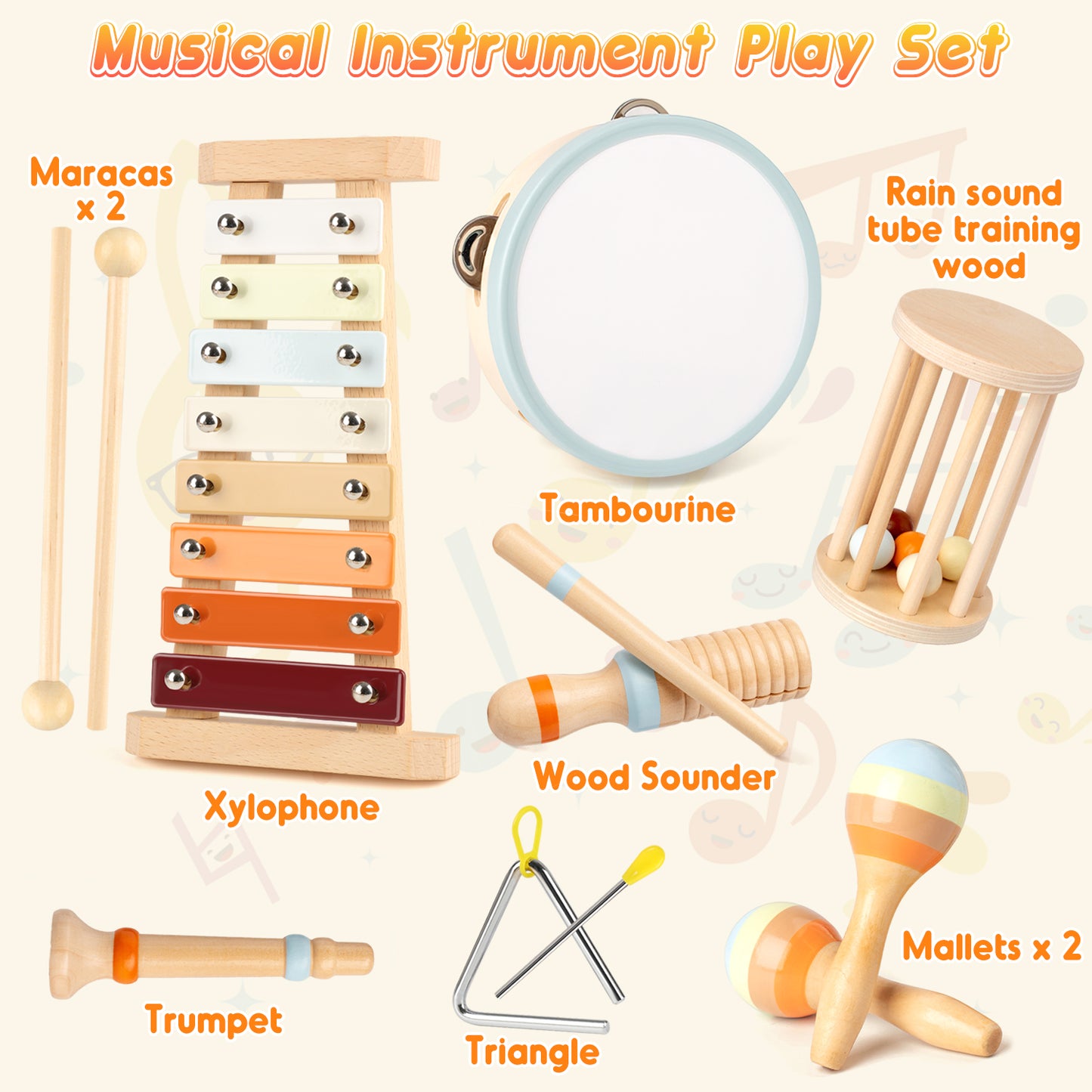 UUSUOO Montessori Toys for 1 Year Old, Baby Musical Instruments 6 Months-12 Months,Musical Toys for Toddlers 1-3 with Boho Xylophone/Drum,Christmas Birthday Gifts for One Year Old Boy Girl