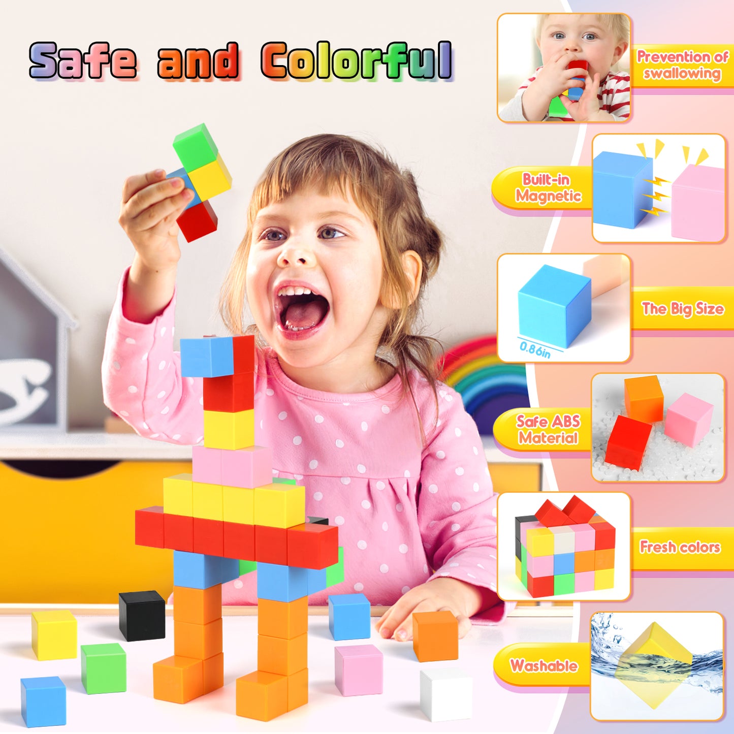 UUSUOO 64 PCS Magnetic Blocks, Magnetic Building Blocks for Kids Ages 4-8, Montessori Toys, Magnetic Cubes,Christmas Gifts Preschool STEM Educational Sensory Magnet Toys for Kids 1-3