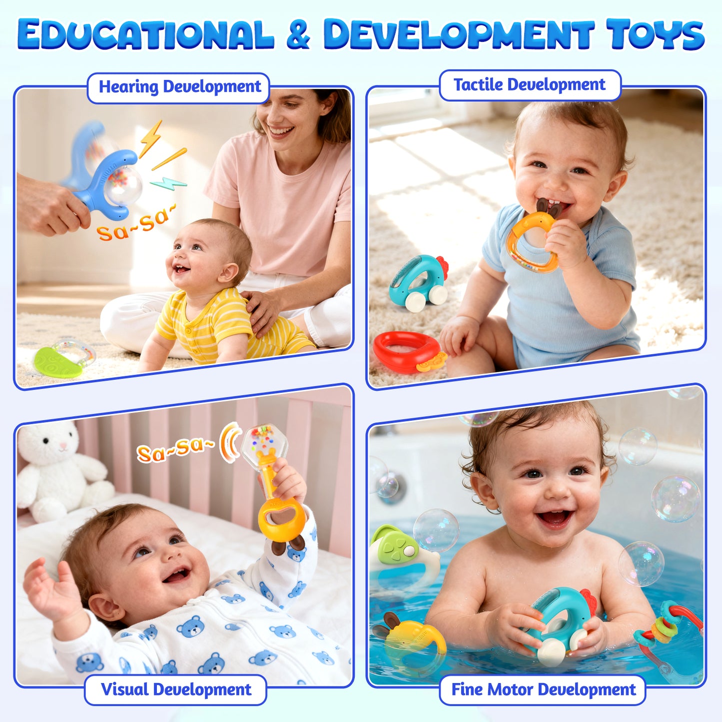 UUSUOO 10Pcs Baby Rattles Toys for 0-6 Months,Baby Teething Toys with Storage Case,Infant Newborn Baby Toys for 6-12 Months,Birthday Gifts for Newborn Baby Boys Girls