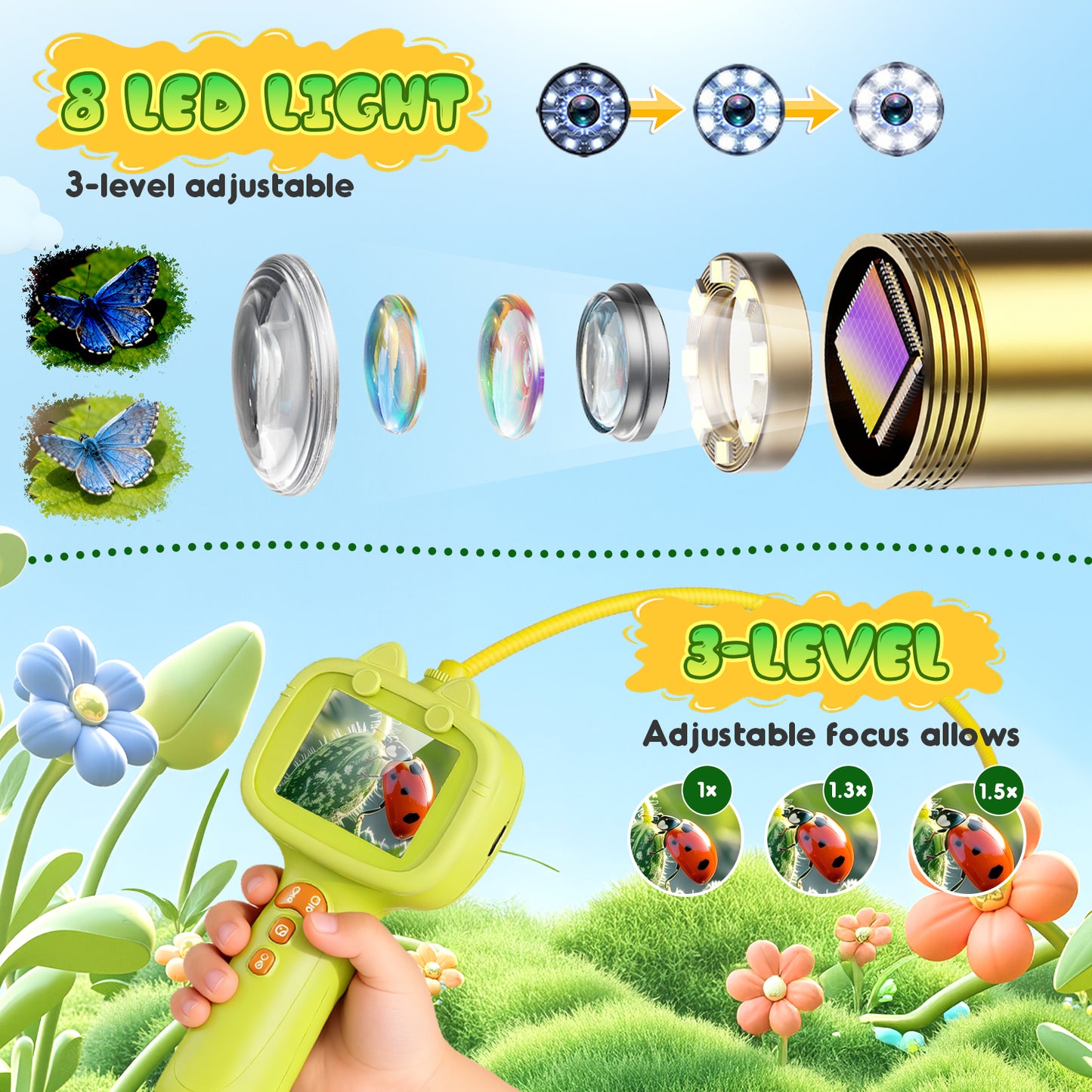 UUSUOO Borescope Snake Camera with Light & 32GB SD Card for Kids,Science Educational STEM Toys for Outdoor Nature Exploration,Birthday Gift for 4 5 6 7 8 + Years Old Boy Girls