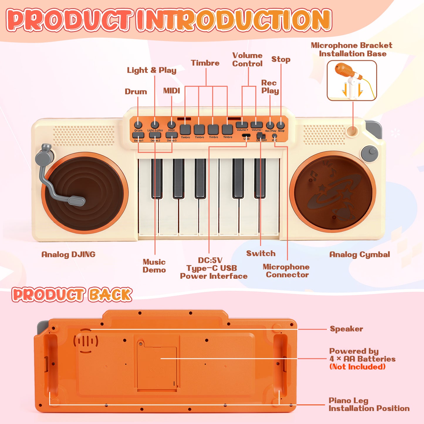 UUSUOO Toddler Piano Toys for Girls,Kids Piano Keyboard with Microphone,Musical Instrument Birthday Gift for 3 4 5 6 +Boys Girls, Pink