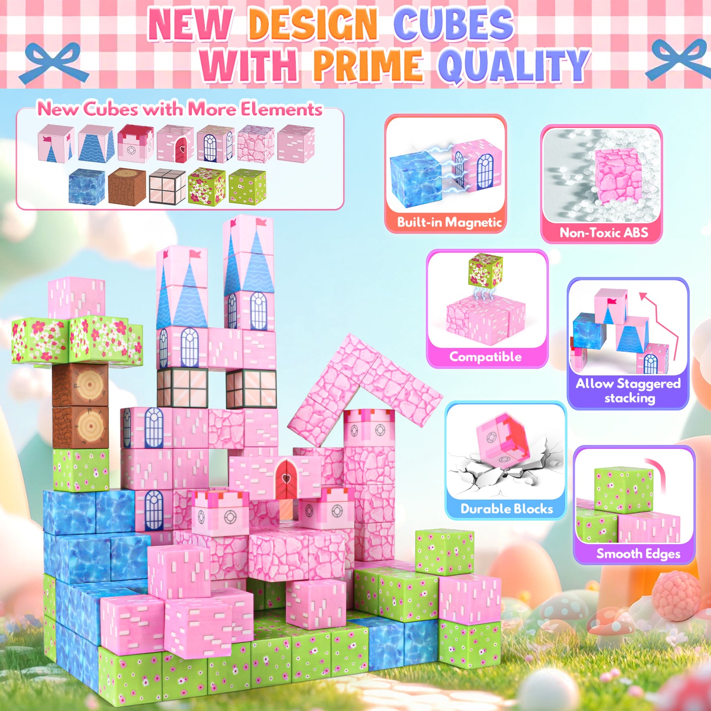 UUSUOO 145PCS Magnetic Blocks,Magnetic Building Blocks for Kids Ages 4-8,Magnet STEM Sensory Toys,Princess Castle Building Set Christmas Birthday Gifts Toy for Girls & Boys Ages 3+