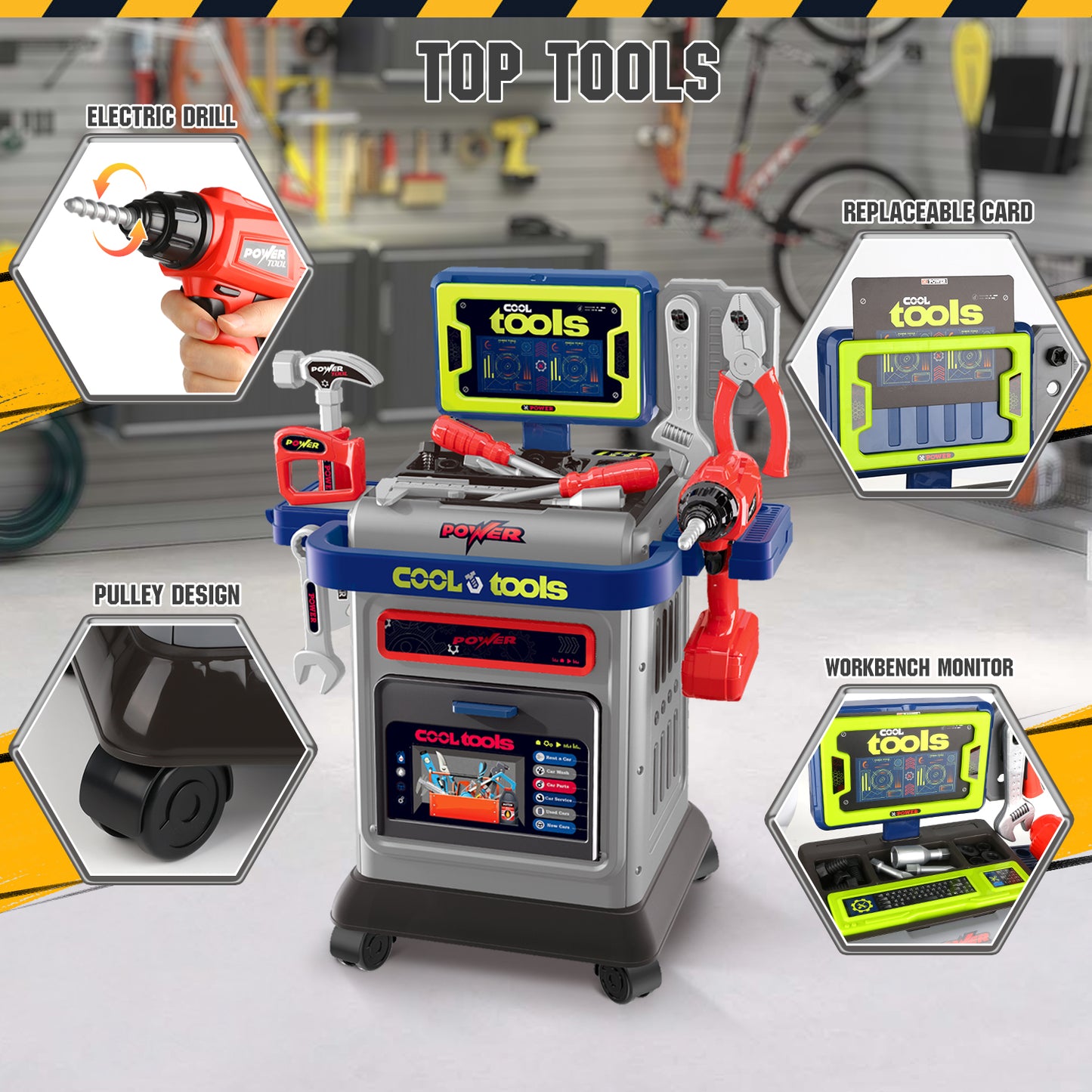 UUSUOO Kids Tool Bench,41 Pcs Toddler Tool Set with Realistic Tools and Electric Drill,Toddler Workbench Toys,Stem Pretend Play Learning Toys Gifts for Kids Age 3 4 5+