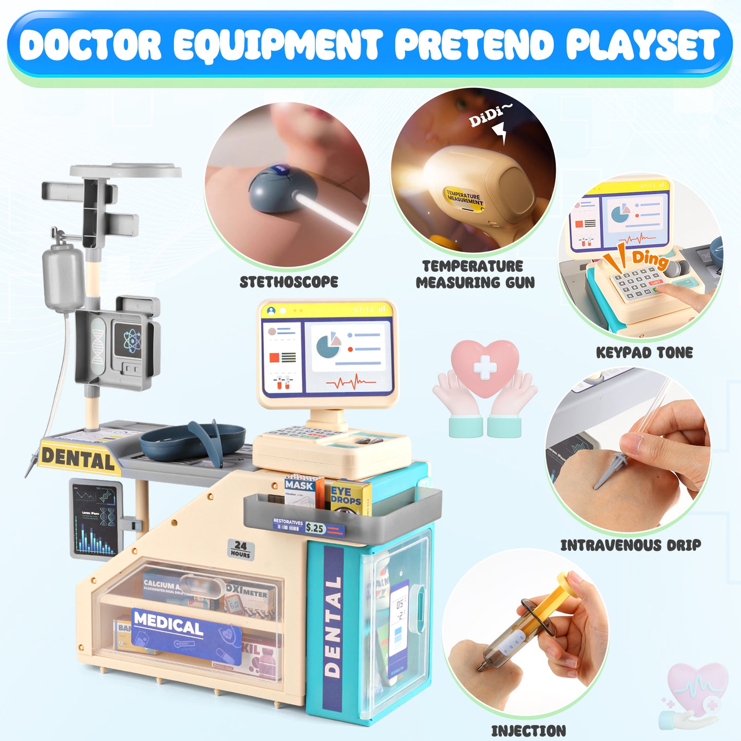 UUSUOO Doctor Kit for Toddlers 3-5, 53Pcs Doctor Kit for Kids,Pretend Medical Station Toy Set with Lights & Sounds,Doctor Set Role Play Toys for 3-8 Boys & Girls Christmas Birthday Gift