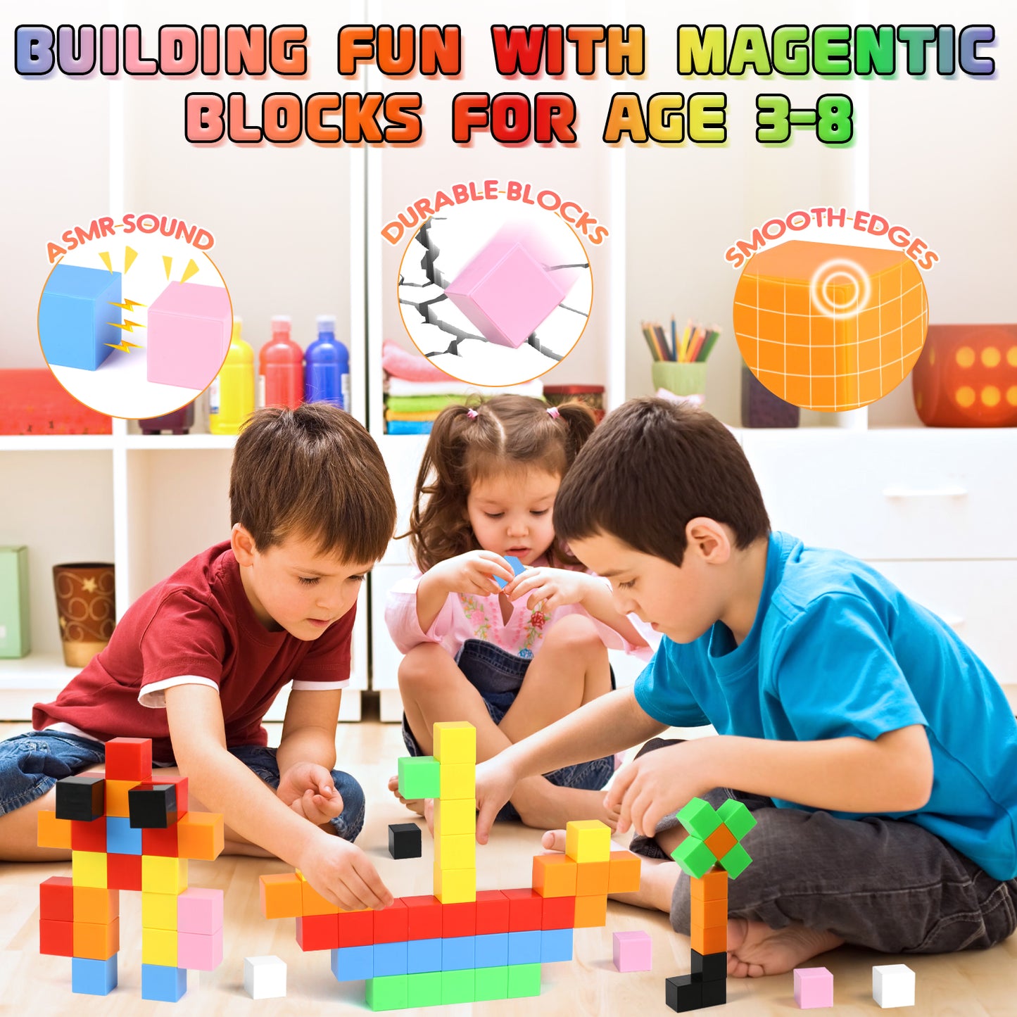 UUSUOO 64 PCS Magnetic Blocks, Magnetic Building Blocks for Kids Ages 4-8, Montessori Toys, Magnetic Cubes,Christmas Gifts Preschool STEM Educational Sensory Magnet Toys for Kids 1-3