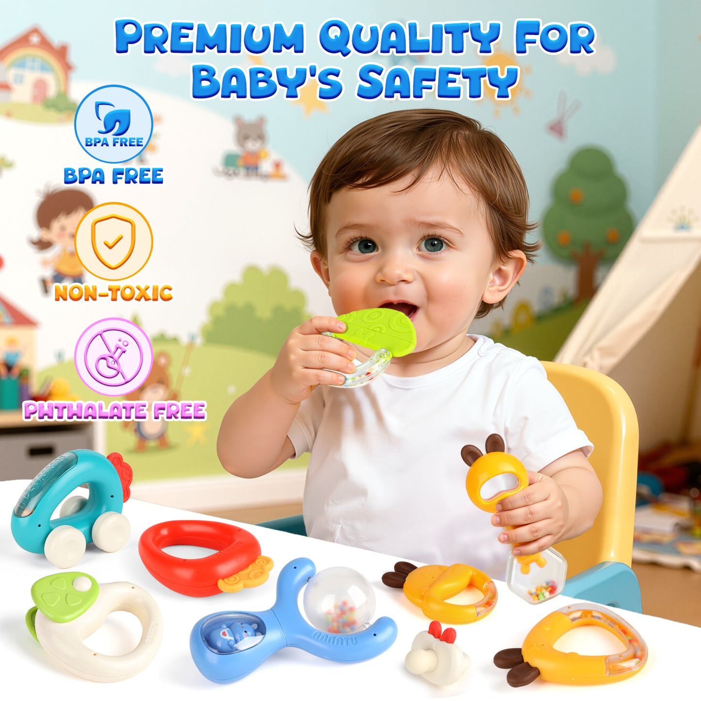UUSUOO 10Pcs Baby Rattles Toys for 0-6 Months,Baby Teething Toys with Storage Case,Infant Newborn Baby Toys for 6-12 Months,Birthday Gifts for Newborn Baby Boys Girls