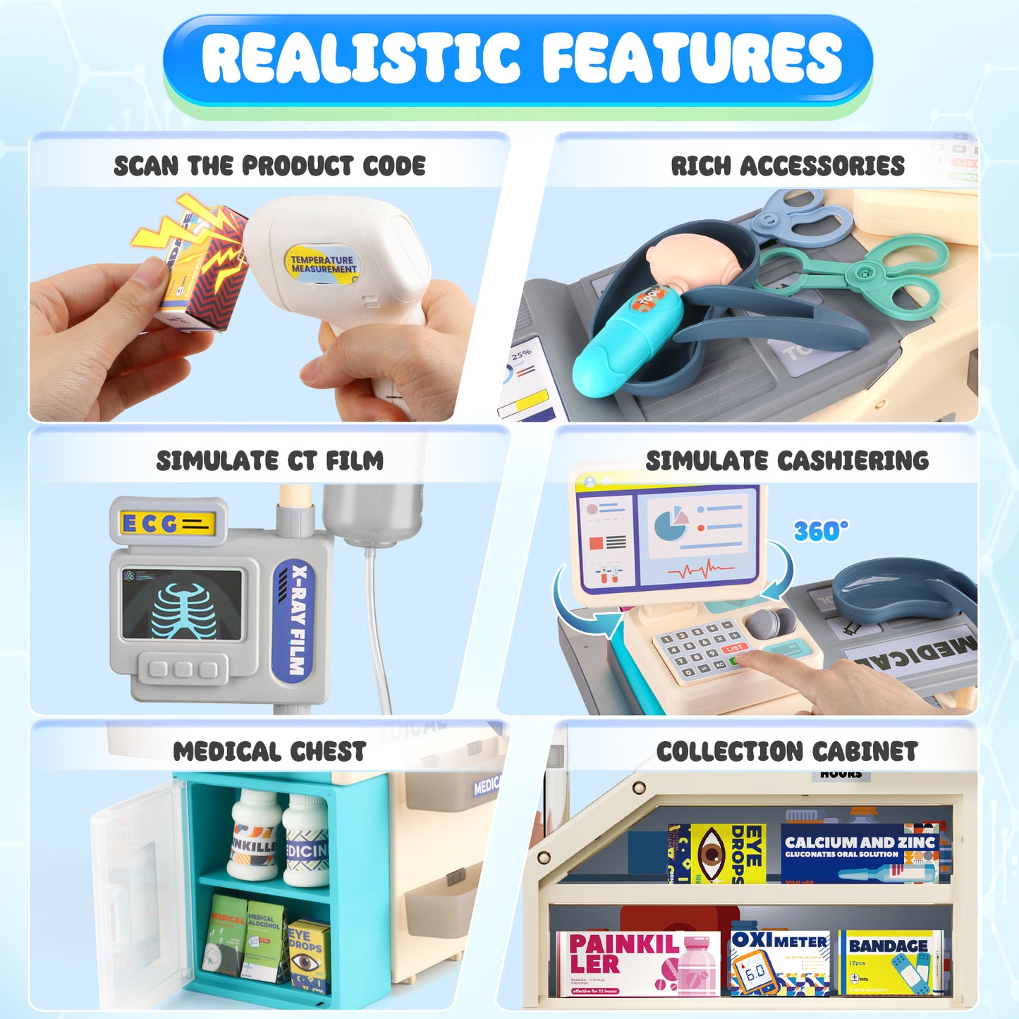 UUSUOO Doctor Kit for Toddlers 3-5, 53Pcs Doctor Kit for Kids,Pretend Medical Station Toy Set with Lights & Sounds,Doctor Set Role Play Toys for 3-8 Boys & Girls Christmas Birthday Gift