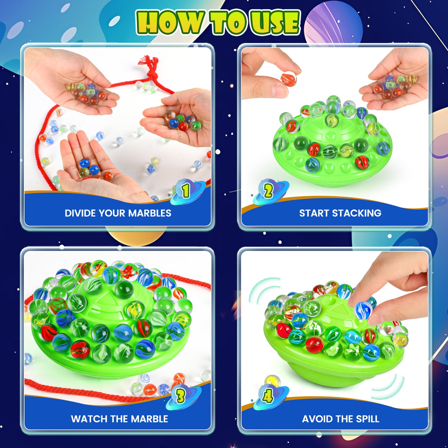 UUSUOO Marble Balance Board Game with 60 Glass Marbles & Storage Base,Fun Family Board Game for Kids & Adults,Party Game for 1-4 Players,Christmas Birthday Gift for Kids 8-12