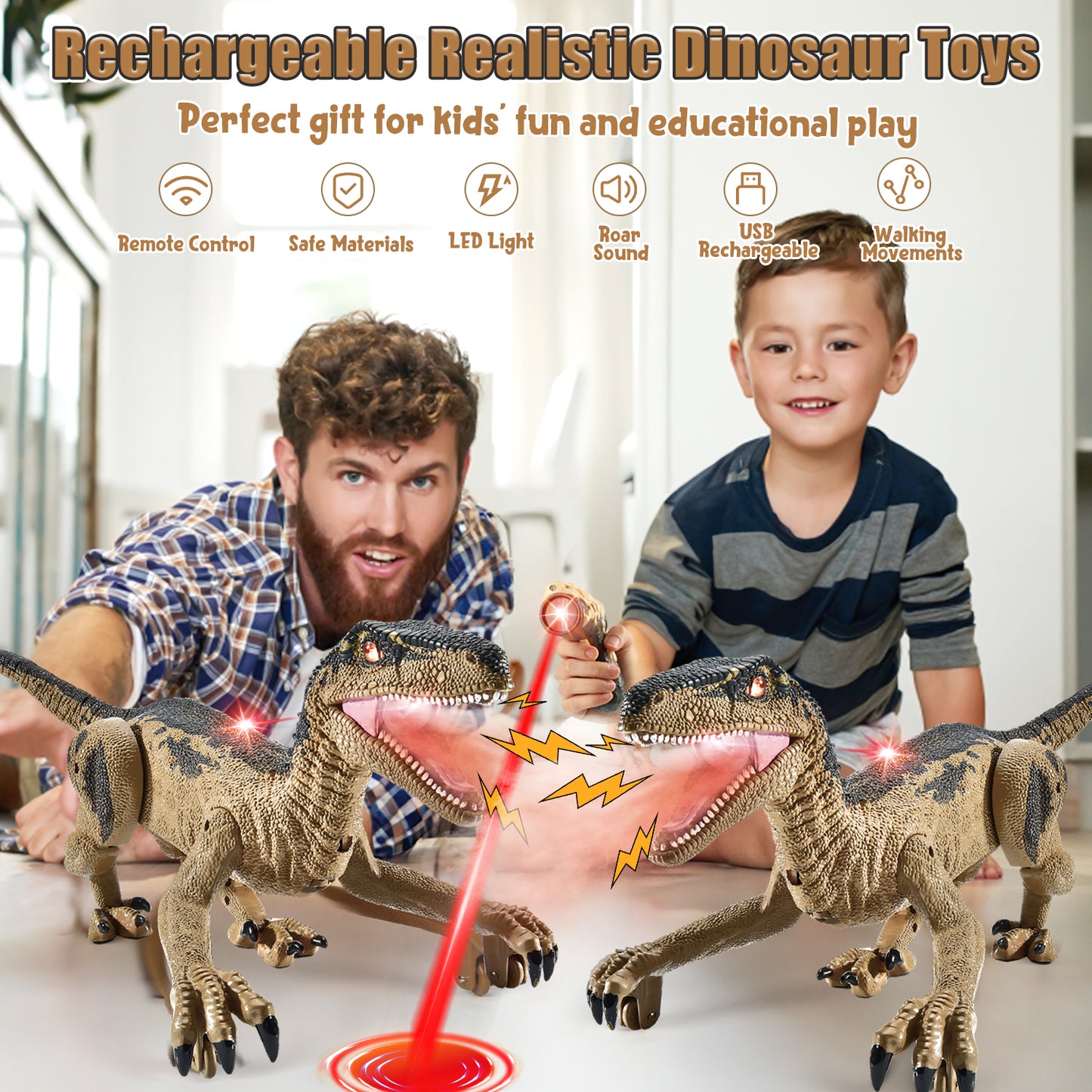 UUSUOO Remote Control Dinosaur Toys for Boys 3-6 Years,RC Dinosaur Robot T-rex Dinosaur With Spraying & Light & Roar, Walking Robot Toy Christmas Gifts for Kids 6-12