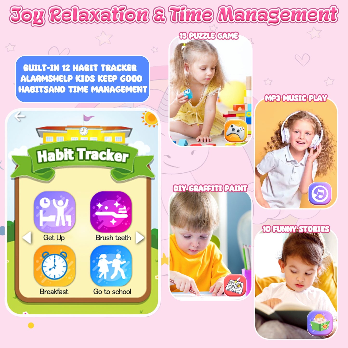 UUSUOO Kids Smart Phone for Girls Kids Toys,2.8" Touchscreen Toddler Phone Toys W/ 8G SD Card, Dual Camera, Music Player,Unicorn Toys Christmas Birthday Gifts for Boys Girls 3-12,Pink