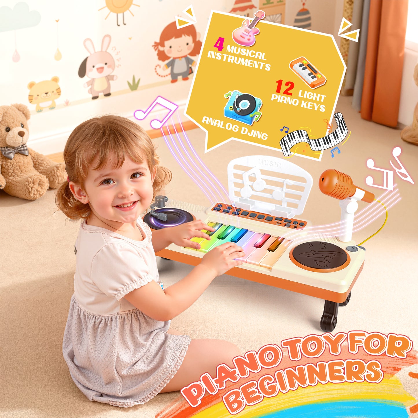 UUSUOO Toddler Piano Toys for Girls,Kids Piano Keyboard with Microphone,Musical Instrument Birthday Gift for 3 4 5 6 +Boys Girls, Pink