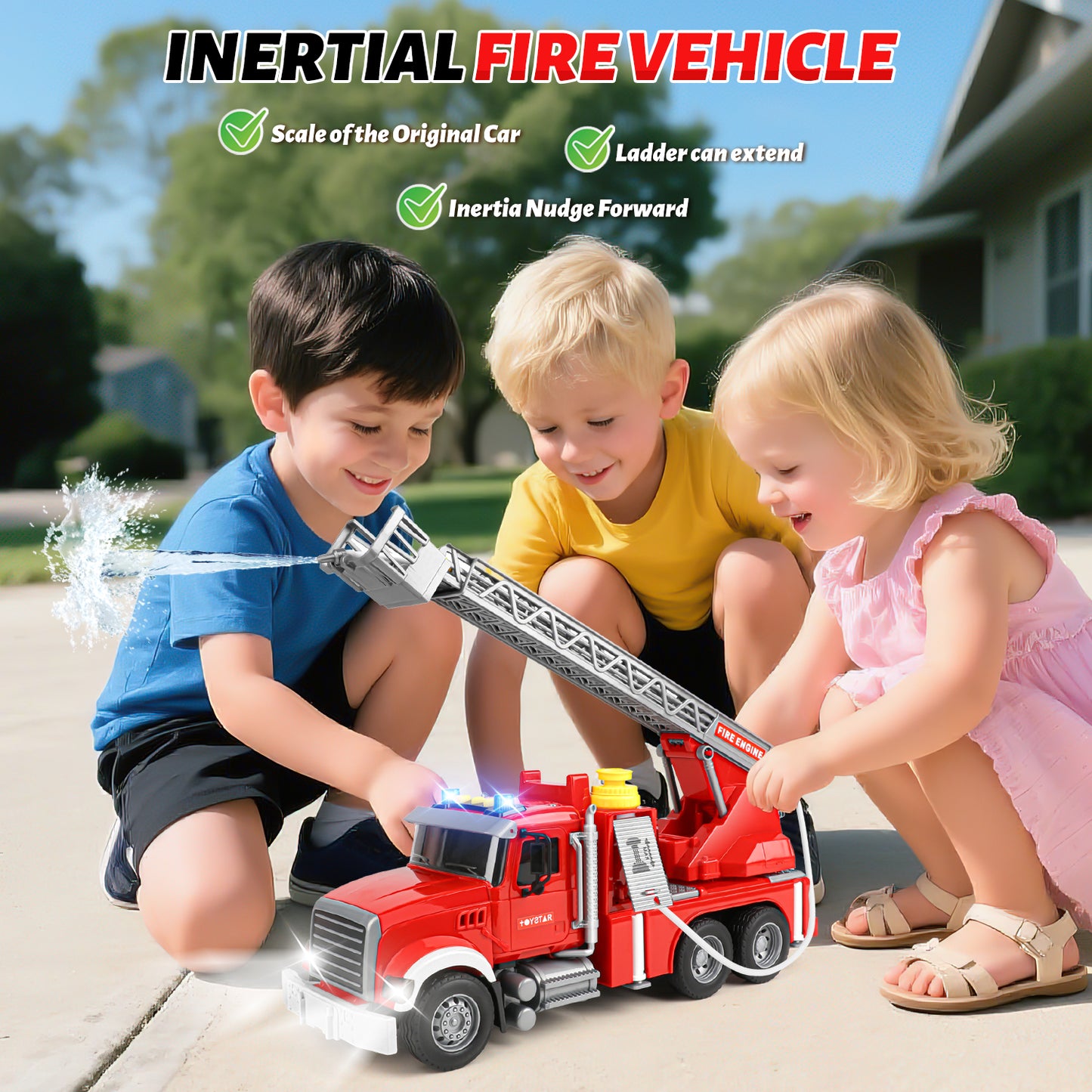 UUSUOO Truck Toys for Boys 3-6 Years,15" Large Fire Truck Toy,Friction Powered Fire Rescue Truck Vehicle Toys with Lights & Sirens Sounds & Ladder,Christmas Birthday Gifts for Boys Girls 5 6 7 +,Red