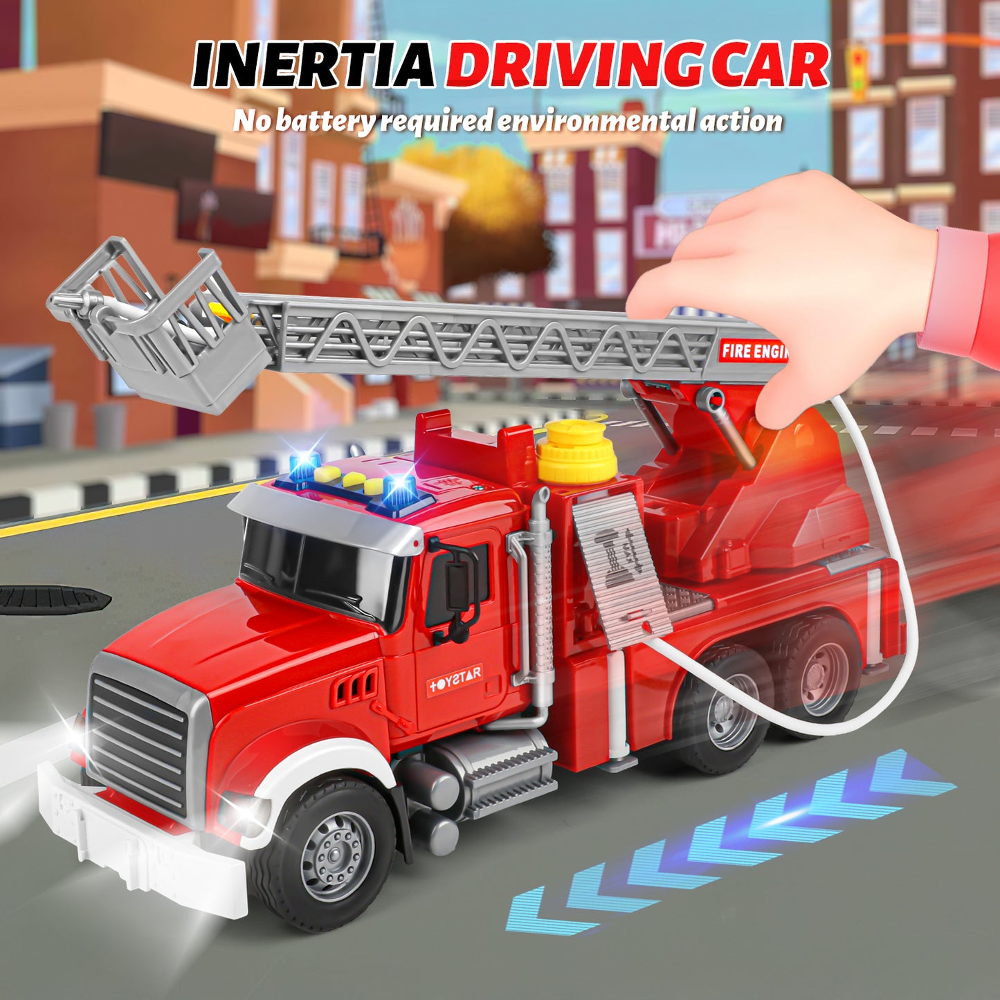 UUSUOO Truck Toys for Boys 3-6 Years,15" Large Fire Truck Toy,Friction Powered Fire Rescue Truck Vehicle Toys with Lights & Sirens Sounds & Ladder,Christmas Birthday Gifts for Boys Girls 5 6 7 +,Red