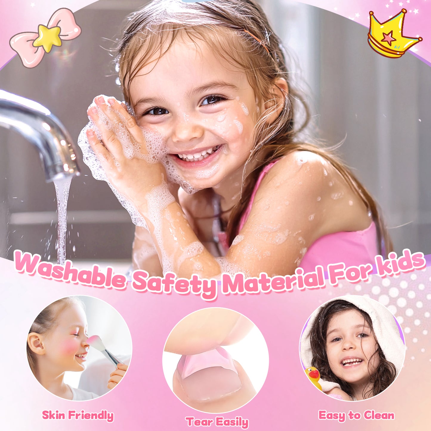UUSUOO Kids Makeup Kit for Girls,46PCS Princess Toys Real Washable Cosmetic Set with Mirror,Non-Toxic Girls Makeup Kit,Girl Toys Christmas Birthday Gifts Toys for 3 4 5 6 7 8 9 10 Year Old Girls,Pink