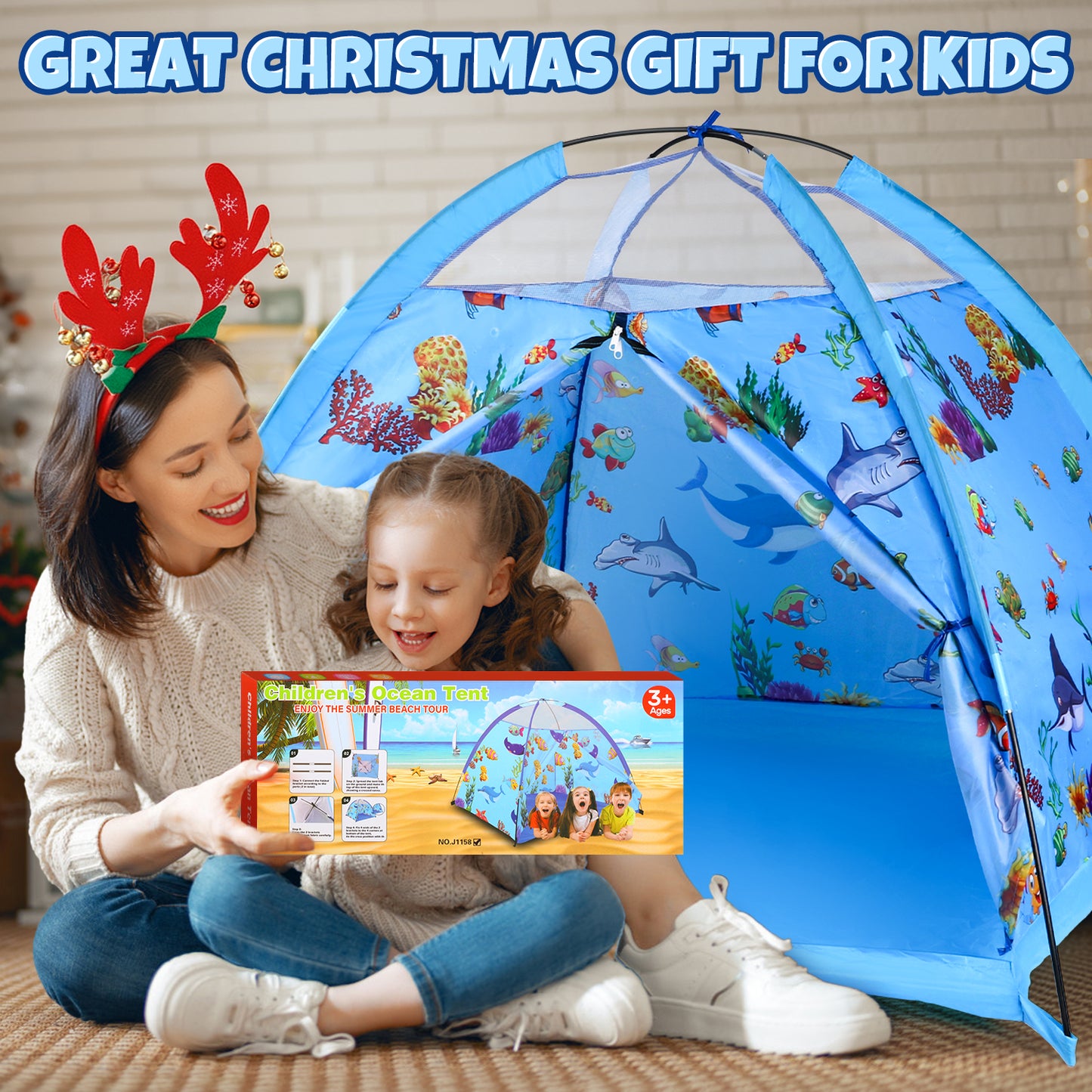 Marine World Kids Play Tent,Kids Play Tent Foldable Pop Up Kids Tent,Indoor Outdoor Party Undersea World Playhouse Tent Toy for Boys Girls-47*47 *39 (Blue)