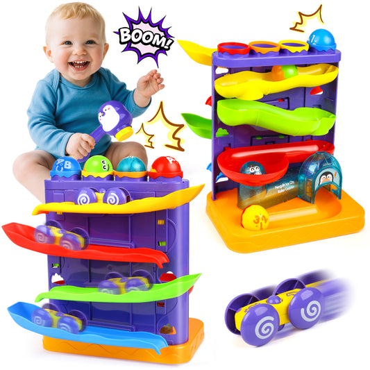 UUSUOO Toddler Toys for 1 2 3 Years Old Kids,2 In 1 Pound Ball Toy & Car Ramp Race Track,Montessori Toys for 1 Year Old,Early Learning Educational Toys Birthday Gift for Boys Girls