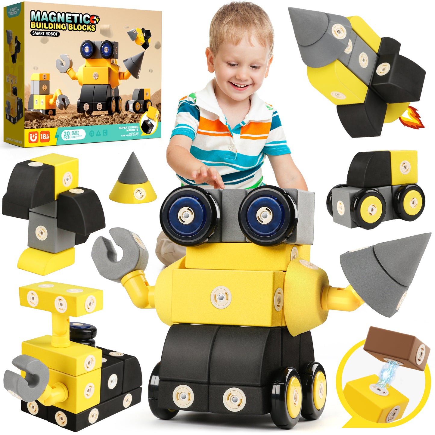 UUSUOO 30 PCS Magnetic Blocks,Magnetic Building Blocks for Kids Ages 4-8,Foam Magnetic Blocks,Montessori Toys,Preschool STEM Educational Sensory Magnet Toys Gifts for 1-3 3-6 Years Old Kids