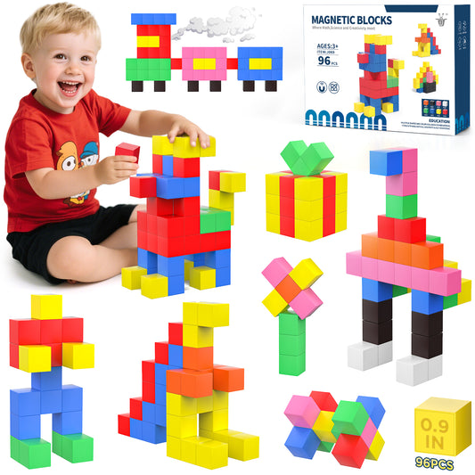 UUSUOO 96PCS Magnetic Blocks,0.9 Inch Large Magnetic Building Blocks for Kids, 3D Magnetic Cubes for Kids,Preschool Educational Sensory Magnet Toys,Christmas Gifts for Kids 3 4 5 6+