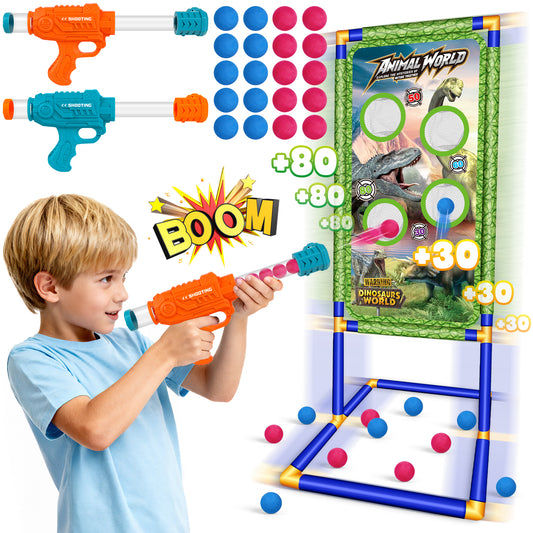 UUSUOO Shooting Game Toys for Kids,Dinosaur Shooting Target with 2 Air Toy Blasters & 20 Foam Balls, Indoor & Outdoor Christmas Birthday Gifts for Boys Girls Age 6 7 8 9 +
