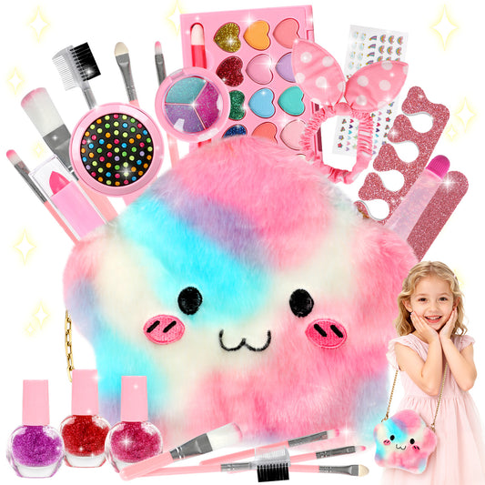 UUSUOO Kids Makeup Set for Girls,Little Girls Real Washable Makeup Kit for Kids with Kids Purse, Christmas Birthday Gift for Girls 3-12 Years Old