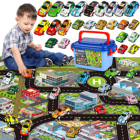 UUSUOO 24 PCS Pull Back Cars with Storage Box,Toy Race Cars for Toddlers,Party Favors, Mini Die-Cast Race Cars Vehicles Bulk Toys for Boys Girls Toddlers,Christmas Toys for Toddler Boys 1-3