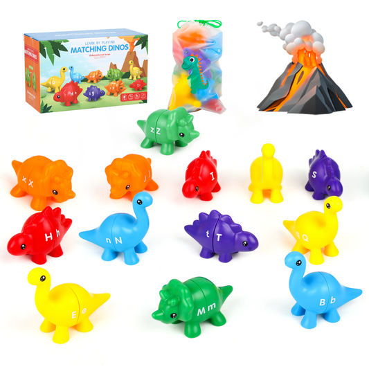 UUSUOO Alphabet Matching Dinosaur Set,13 PCS Montessori Double-Sided Dinosaur Toys Match Letter with Uppercase Lowercase, Fine Motor Toys for Toddlers 1-3, Christmas Gifts Educational Learning Toys