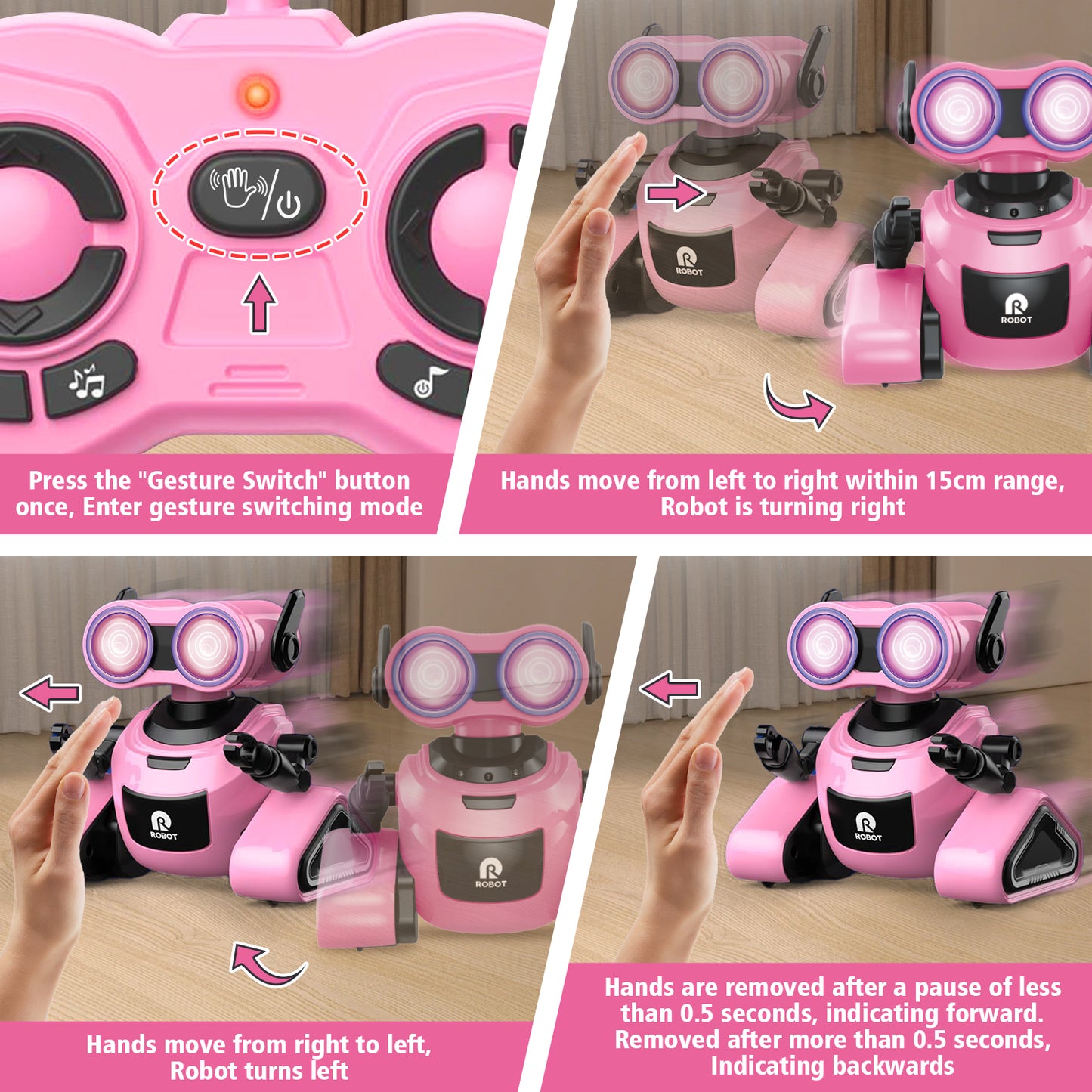 Robot Toys for Girls,Rechargeable Remote Control Robots, Toy Robot with Auto-Demonstration, Flexible Head & Arms, Dance Moves, Music, and Shining LED Eyes, Girls Toys Age4-6 (Pink)