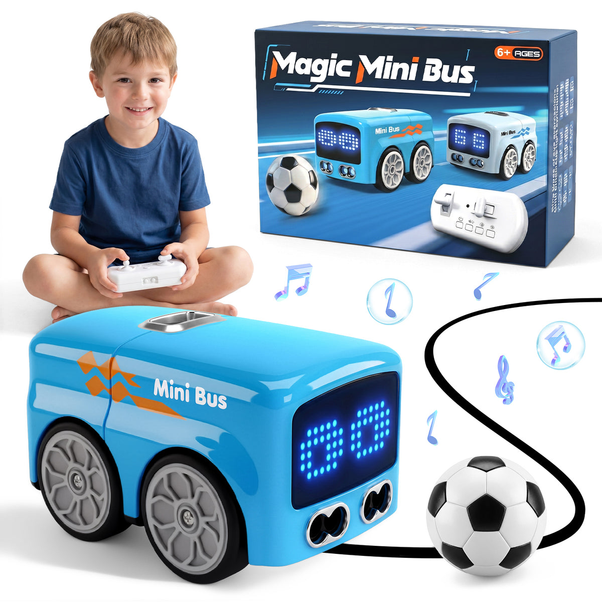 UUSUOO Magic Mini RC Bus,2.4GHz Remote Control Car for Kids,Rechargeable RC Toy Car with LED Lights & Music,Christmas Birthday Gift Toy for Kids Ages 6+,Blue