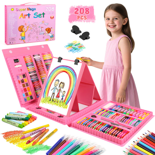 UUSUOO 208 PCS Art Set for Kids,Drawing Kits for Kids Age 8-12 with Double-Sided Drawing Board,Crayons, Paints, Colored Pencils, Arts and Crafts Christmas Gifts for Kids 3 4 5 +