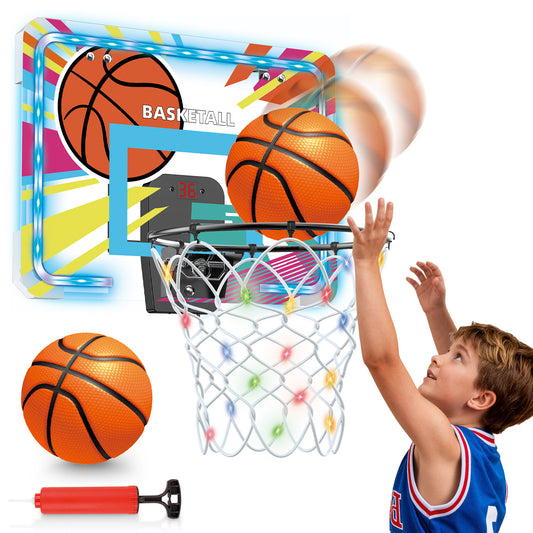 UUSUOO Basketball Hoop Indoor for Kids,Basketball Hoop with Led Light,Electronic Scoreboard & Ball,Basketball Toys for Kids,Christmas Birthday Gift for Boys Girls Age 5 6 7 8 +