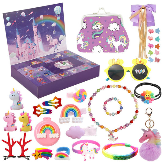 UUSUOO 32 PCS Jewelry Toys for Girls,Pretend Play Jewelry Set,Unicorns Kids Toys Set for Princess Dress Up,Necklaces,Bracelets,Kids Rings, Hair Ties,Hair Clips,Girls Toys Princess Toys for Girls 3-6