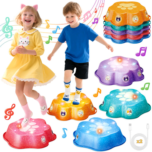 UUSUOO Stepping Stones for Kids,5Pcs Non-Slip Balance Stepping Stones,Upgraded Toddler Stepping Stones with Lights & Music,Indoor Outdoor Toys Gifts for Toddlers Ages 3-5