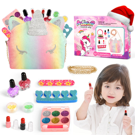 UUSUOO Kids Makeup Kit for Girl, Makeup Kit Toys for Little Girls, Washable Makeup Kit for Kids Real Makeup with Unicorn Bag, Christmas Birthday & Party Gifts for Kids 3 4 5 6 7 8 9 10