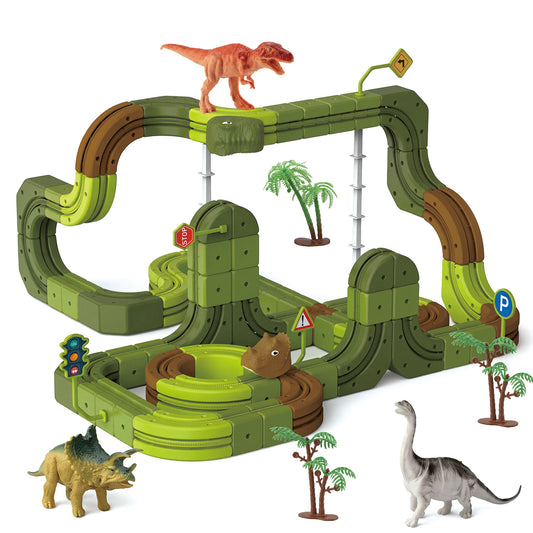 UUSUOO Dinosaur Track Toys, Dinosaur Race Car Track, Best Birthday Gifts for 3 4 5 6 7 Year Old Boys Girls