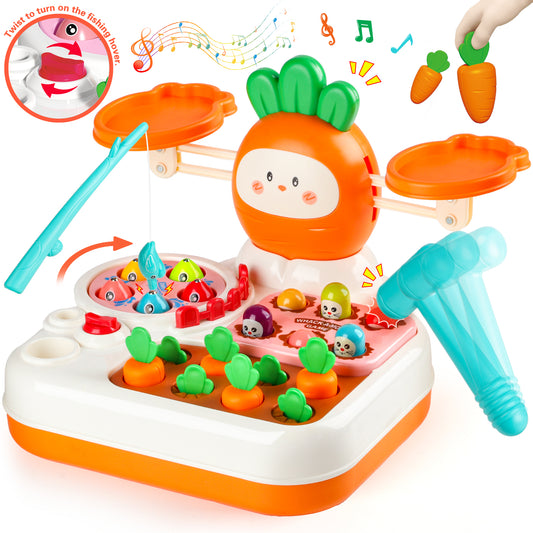 UUSUOO Montessori Toys for 1 Year Old,Balance Scale for Kids with Whack A Mole Game,Carrot Harvest Game,Fishing,Preschool Learning Toys,Baby Toys Gift for 1 2 3 Years Old Boys & Girls