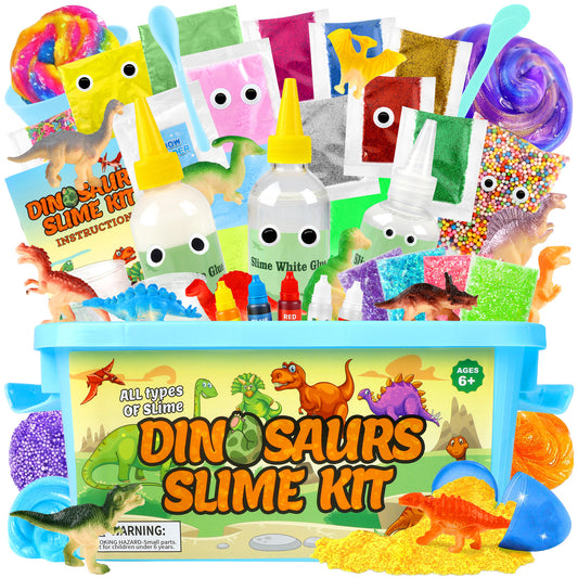 UUSUOO Dinosaur Slime Kit,Slime Making Kit for Kids,DIY Slime Kit Toys with 12 Dinosaur Toys & Awesome Add-Ins,Stress Relief Toys,Christmas Birthday Gifts for Boys Girls 6 7 8 9 10+