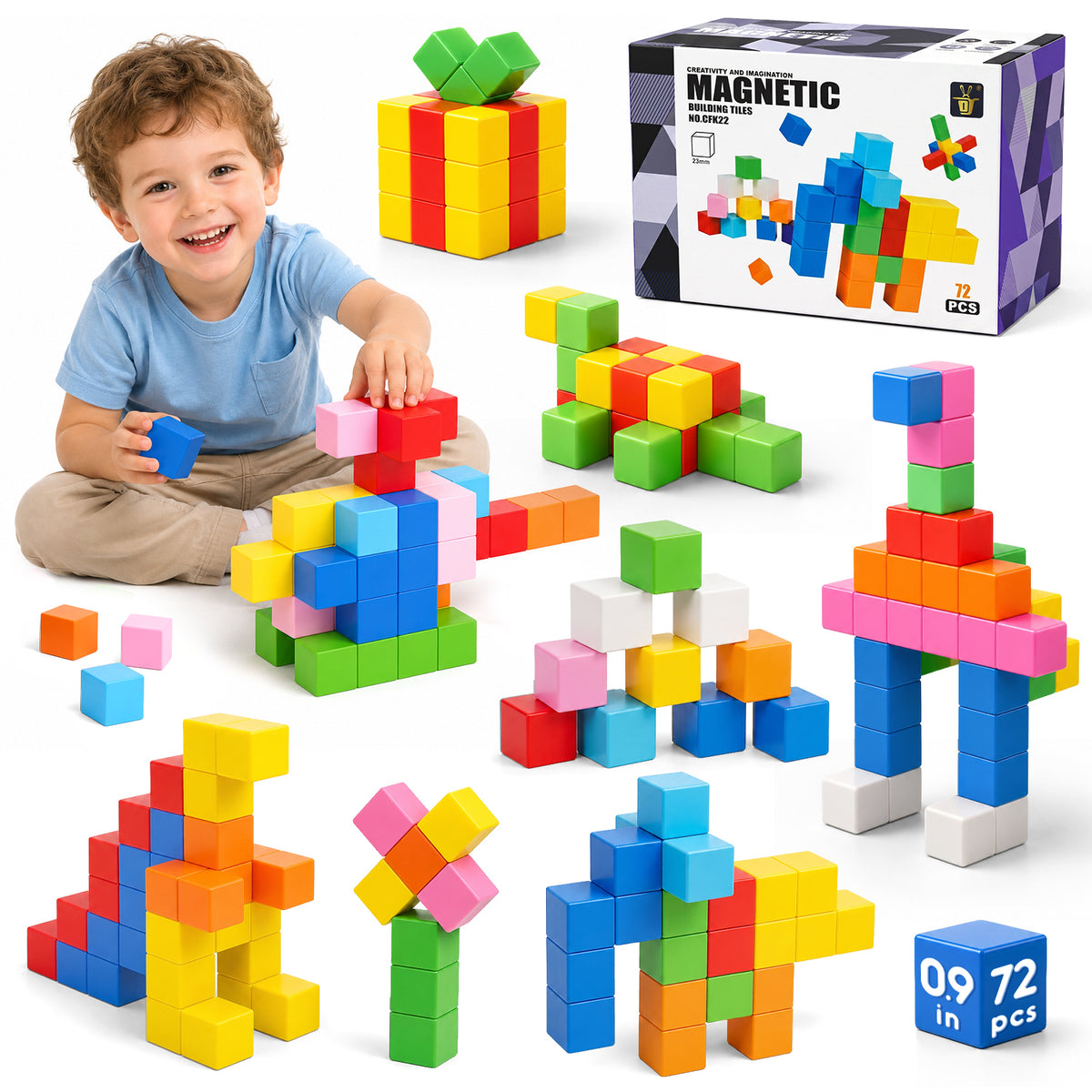 UUSUOO 72PCS Magnetic Blocks, 0.9 Inch Magnetic Building Blocks for Kids Ages 4-8,Magnetic Cubes for Kids,STEM Educational Sensory Toys,Christmas Birthday Gifts for Boys Girls Ages 3-8