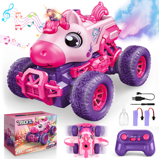 UUSUOO Unicorn Remote Control Cars for Girls 3-6,Rechargeable RC Cars for Kids with Spray & LED Light,Christmas Gifts Unicorn Toys for Boys Girls 3+