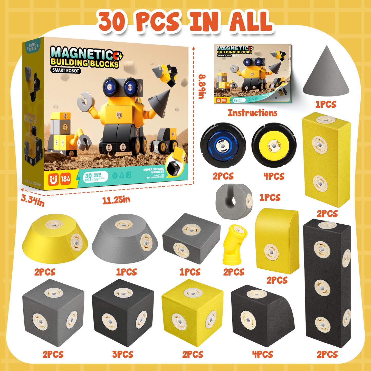 UUSUOO 30 PCS Magnetic Blocks,Magnetic Building Blocks for Kids Ages 4-8,Foam Magnetic Blocks,Montessori Toys,Preschool STEM Educational Sensory Magnet Toys Gifts for 1-3 3-6 Years Old Kids