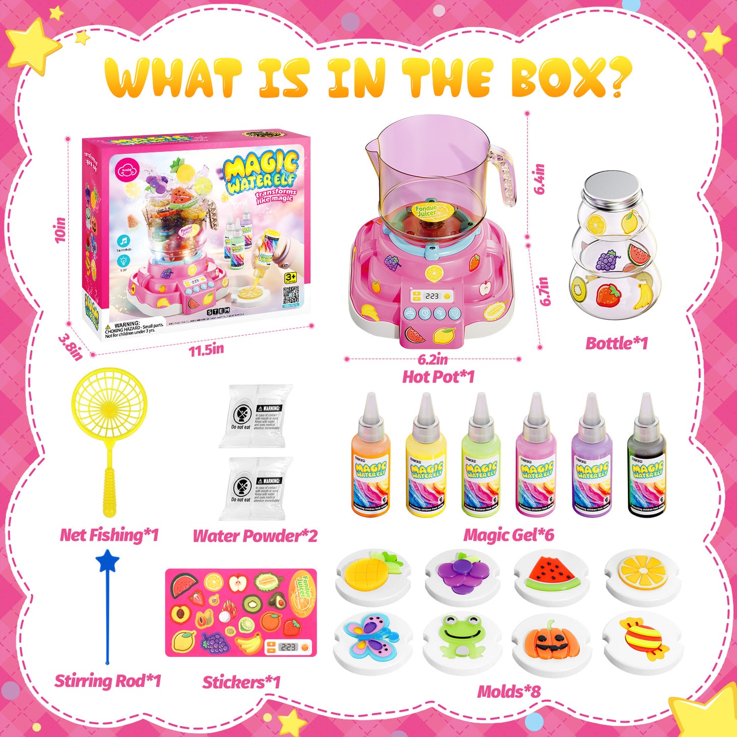 UUSUOO Magic Water Elf Toy Kit,Aqua Fairy Water Gel Kit with Hot Pot Toys,6 Colors Magic Gel,8 Molds,Arts & Crafts DIY STEM Toys, Christmas Birthday Gifts for Girls Age 3 4 5 6+